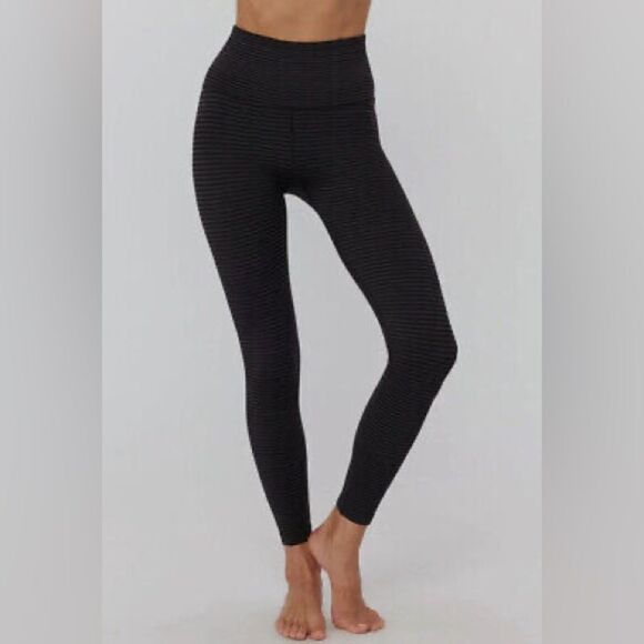 Spiritual Gangster Black Love Sculpt Striped Leggings Size Medium/ Large - Picture 1 of 15